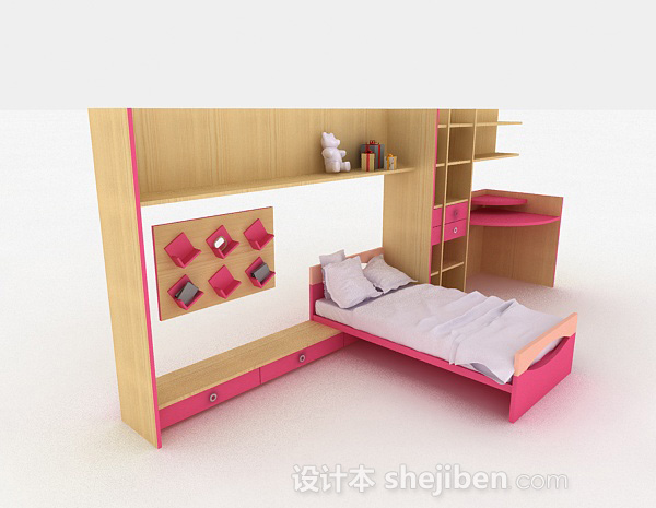 木质家居简约床柜组合3d模型下载