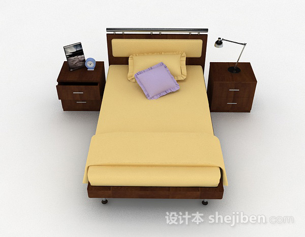 现代风格木质黄色单人床3d模型下载