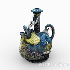 中式风格雕刻龙造型水壶3d模型下载