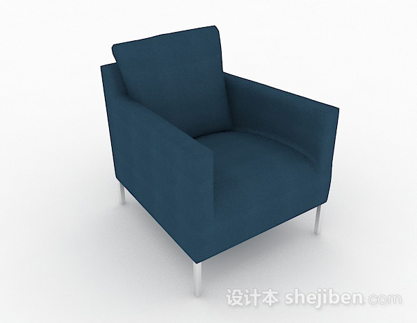 蓝色简约单人沙发3d模型下载