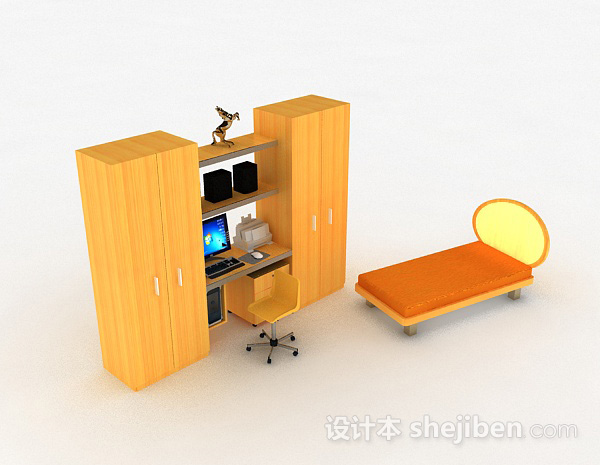 黄色木质书桌柜