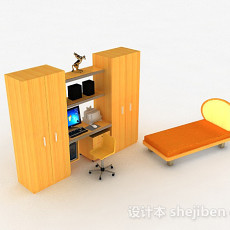 黄色木质书桌柜3d模型下载