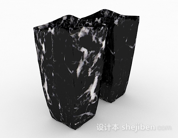 现代风格黑色斑纹方形花瓶3d模型下载