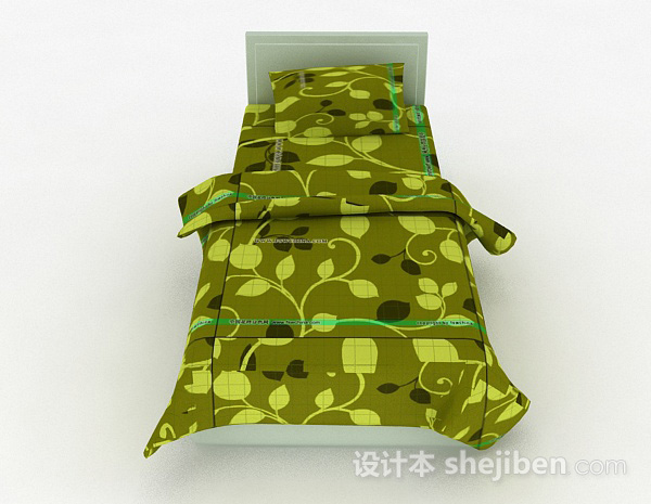 现代风格绿色单人床3d模型下载