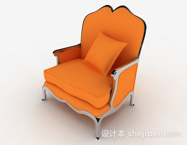 欧式橙色家居单人沙发3d模型下载