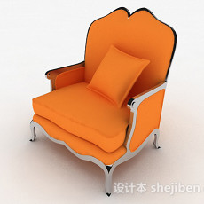 欧式橙色家居单人沙发3d模型下载