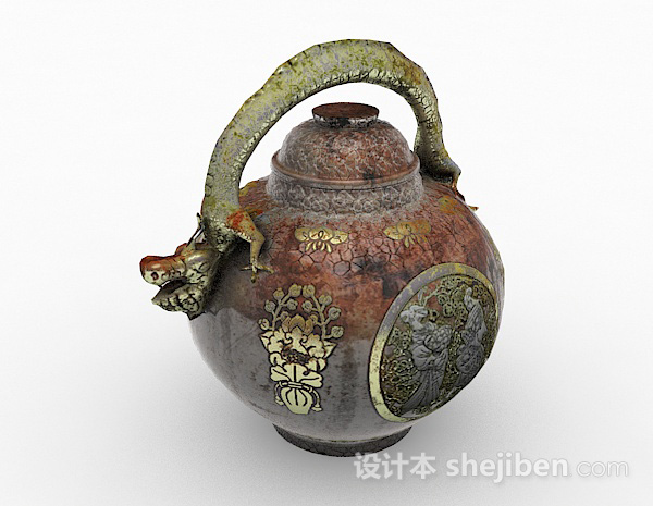 中式风格陶瓷雕刻大肚茶壶