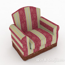 田园红色条纹单人沙发3d模型下载