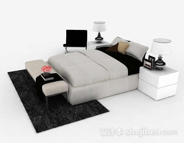 设计本灰色家居双人床3d模型下载