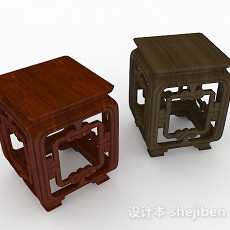 中式木质棕色家居凳子3d模型下载