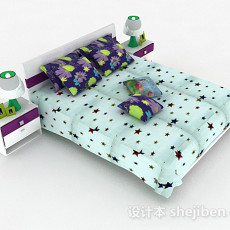 绿色双人床3d模型下载