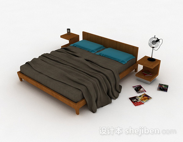 免费简约家居双人床3d模型下载
