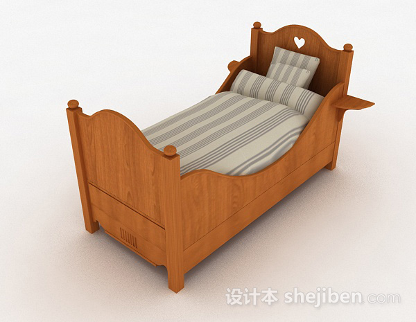 现代风格木质儿童单人床3d模型下载
