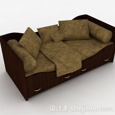 棕色木质单人床3d模型下载