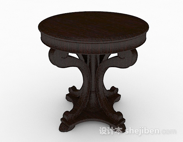 中式实木圆形餐桌3d模型下载