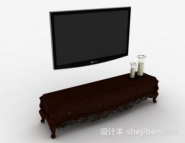 棕色欧式风格雕花电视柜