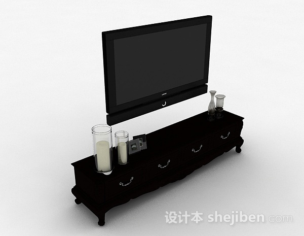 欧式风格黑色浮雕电视柜