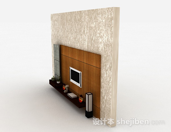 免费现代风格木质条纹电视背景墙3d模型下载