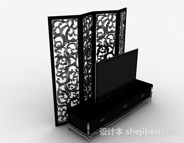欧式风格黑色雕花电视柜