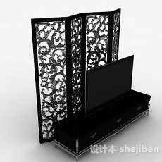 欧式风格黑色雕花电视柜3d模型下载