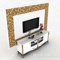 白色电视柜背景墙3d模型下载