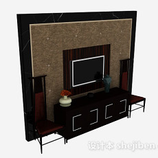 中式风格黑色木质电视储物柜3d模型下载