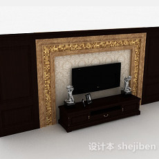欧式风格深棕色木质电视储物柜3d模型下载