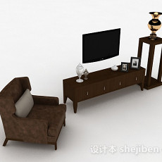 现代风格棕色木质组合电视柜3d模型下载