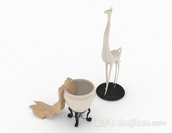 设计本现代风格白色长颈鹿摆件3d模型下载