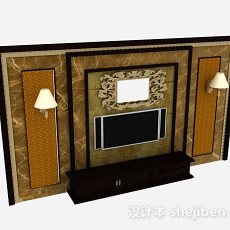 中式风格浮雕电视背景墙3d模型下载