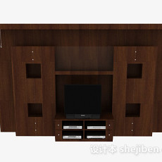 现代风格棕色木质花纹电视背景墙3d模型下载