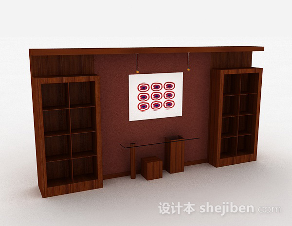 现代风格枣红色木质电视储物柜