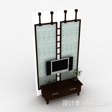 中式风格木质屏风电视柜3d模型下载