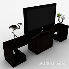 中式传统黑色木质家居电视柜3d模型下载