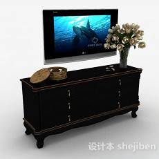欧式风黑色电视储物柜3d模型下载