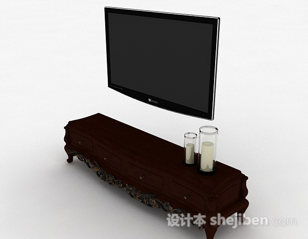 欧式风格棕色欧式风格雕花电视柜3d模型下载