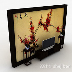 中式风格传统木质组合电视柜3d模型下载