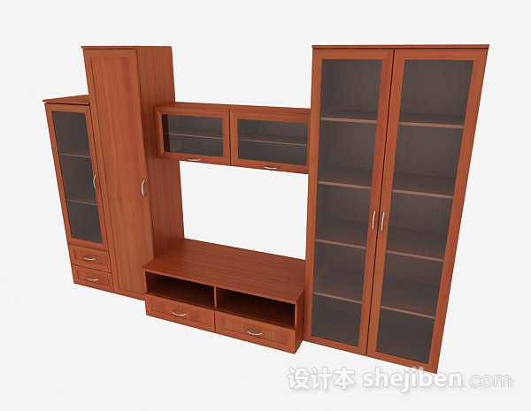 家居木质棕色电视柜3d模型下载
