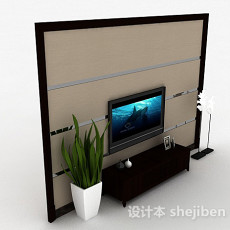 现代风格棕色木质条纹电视柜3d模型下载