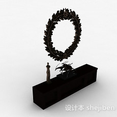 欧式风格黑色雕花木质储物柜3d模型下载
