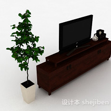 中式风格枣红色电视柜3d模型下载