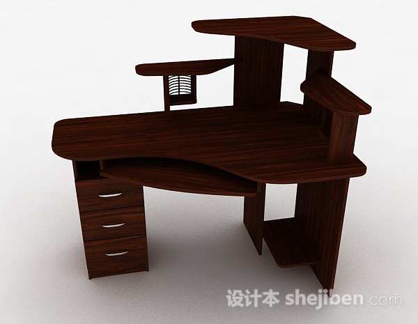 免费深棕色简约书桌3d模型下载