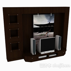 现代风格木质电视背景墙3d模型下载