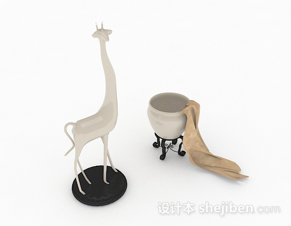 现代风格白色长颈鹿摆件3d模型下载