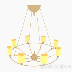现代风格暖黄色圆形吊灯3d模型下载