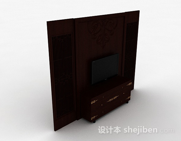 中式风格棕色木质电视柜