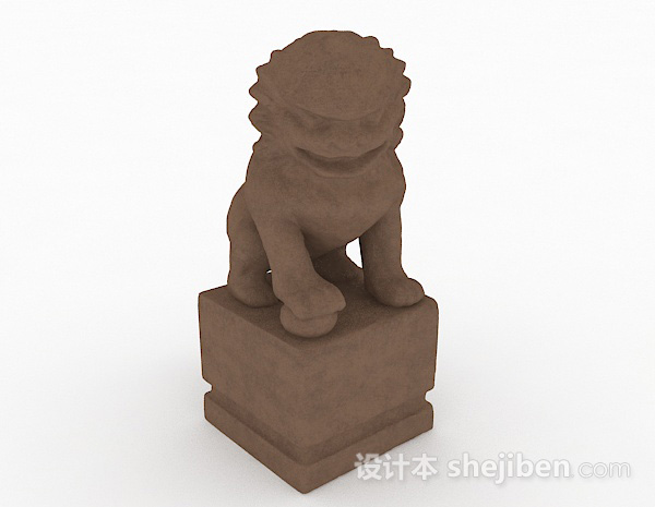 中式风格棕色石质雕刻石狮