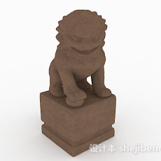 中式风格棕色石质雕刻石狮3d模型下载
