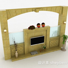 欧式风格石质电视背景墙3d模型下载