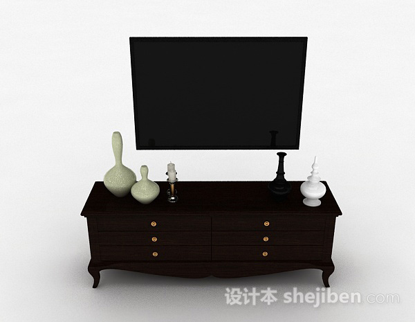 欧式风格欧式深棕色家居电视储物柜3d模型下载
